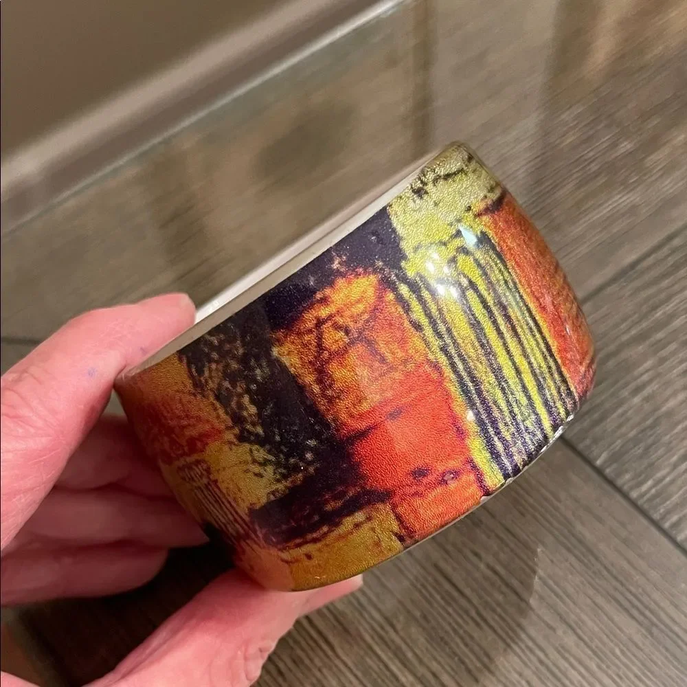 Vintage Colorful Abstract Resin or Acrylic Bangle Bracelet 8 3/8” approx